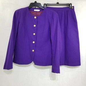 Vintage Gregor Wool Purple Skirt Suit Blazer Jacket 8 Lined
